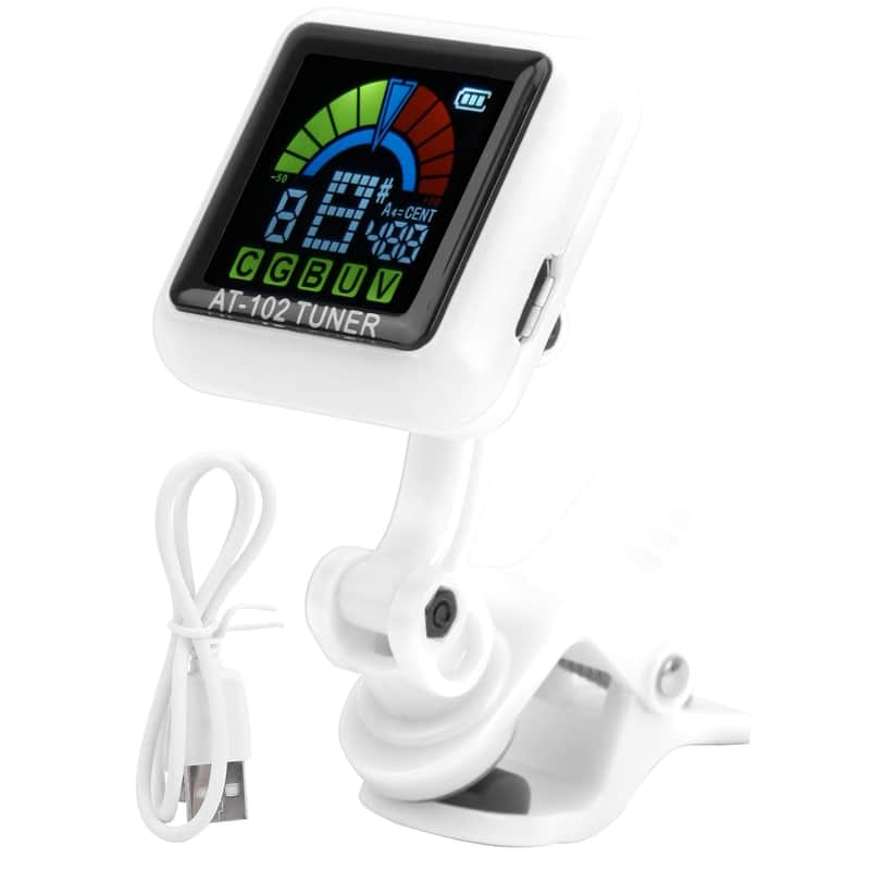Usb Rechargeable Clip On Tuner For Electric Guitar Violin Ukulele With Color Display(At-102 White) image 1
