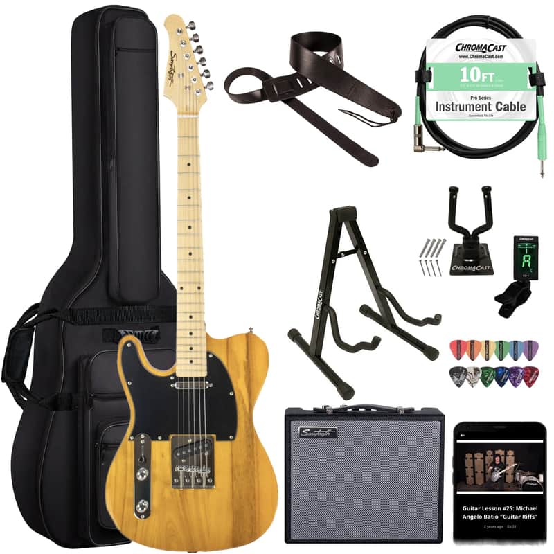 Sawtooth Left-Handed Butterscotch ET Series Electric Guitar w/ Black Pickguard - Includes: Accessories, Amp & Gig Bag image 1