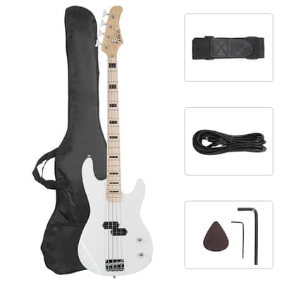 Glarry GP Electric Bass Guitar Without Pickguard White Guitar image 5