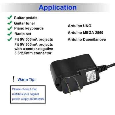 Rowin DC 9V 500mA Power Supply for Guitar Effect Pedals Power Adapter with No Current Noise Negative Center image 4