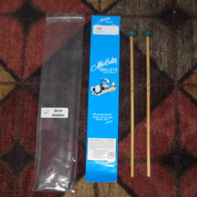 one pair new old stock A+ Mike Balter MB5B (5B) Medium Hard Keyboard Mallets - 1" diameter Oval Dark Green Rubber HEADS and Natural Birch HANDLES (for Marimba, Xylophone) mid to late 1990s (+ packaging) Unwound Series image 1