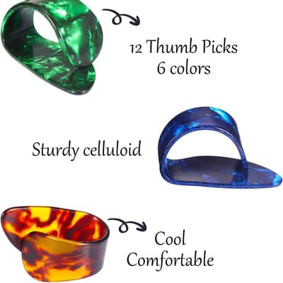 Medium, Flat Thumbpicks, Celluloid Guitar Thumb Finger Picks with Storage Box Case (12 Pieces, Thumb Picks) image 3