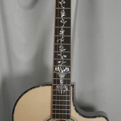 Larrivee Custom LV-10E Madagascar Rosewood Back & Sides, Moon Spruce Top, Dragon ,Vine-Vase Cutaway image 9