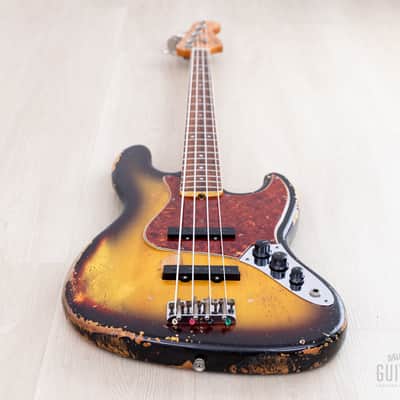 1966 Fender Jazz Bass Sunburst Padauk Fretboard Binding + Dots w/ Case image 11