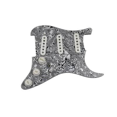 White and Black Strip Guitar Strat Style Prewired Loaded Pickguard, Alnico 5 Pickups, 7 Way Wiring image 5
