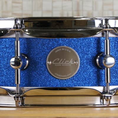Click Icon 4x14 10ply Maple Snare Drum - Blue Satin Sparkle image 16