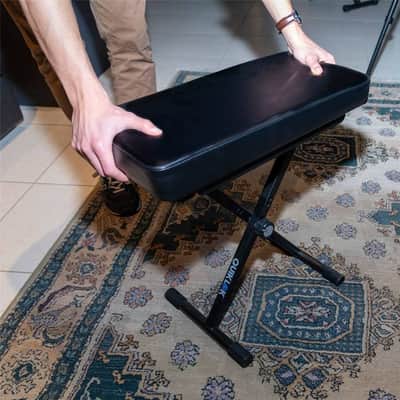 QUIK LOK - BX14 Adjustable Keyboard Bench - Heavy Duty X-Braced Steel Piano Seat with Extra Thick High Density Foam Cushion, Foldable Portable Design for Musicians, Black image 3