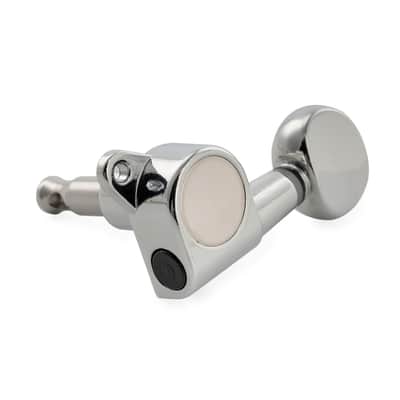 R15J Left-Handed 6-in-line 15:1 Ratio Full Sealed Machine Heads Tuners Tuning Pegs Keys with Vintage Oval Button for Strat Tele Style Electric Guitar, Chrome image 7