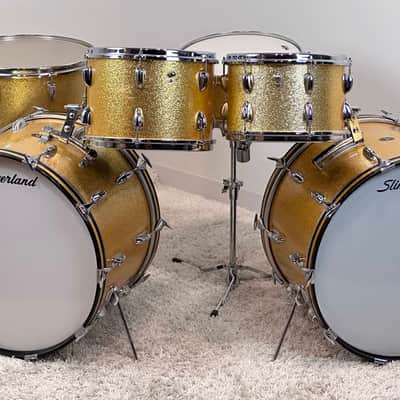 Slingerland 22/22/12/13/16/5.5x14" VIDEO Vintage 60's Drum Set - Gold Sparkle image 3