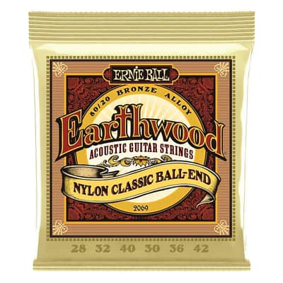 Ernie Ball 2069 Earthwood 80/20 Bronze Folk Acoustic Guitar Strings w/ Nylon Ball End (28-42w)
