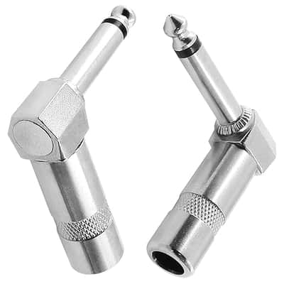 1/4" Right Angle Plugs 6.35mm Audio Wire Connectors Video Adapter Guitar Speaker Plug Nickel Finish Right Angle Connector for Audio Device 6 PCS image 2