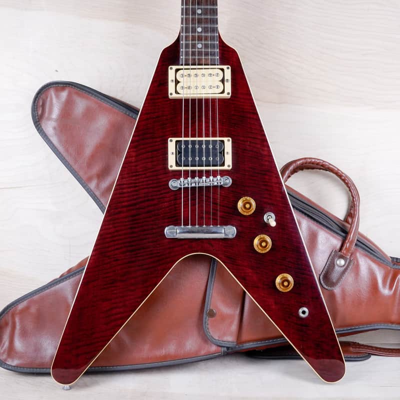 Greco Flying V Non Catalog MIJ 1982 Red Flame CMT Style Made in Japan w/ Bag image 1