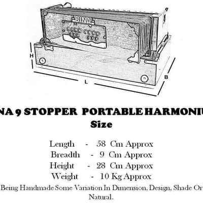 Handmade Harmonium With Padded Bag Original Bina Brand Professional 9 Stopper Portable - Natural image 6