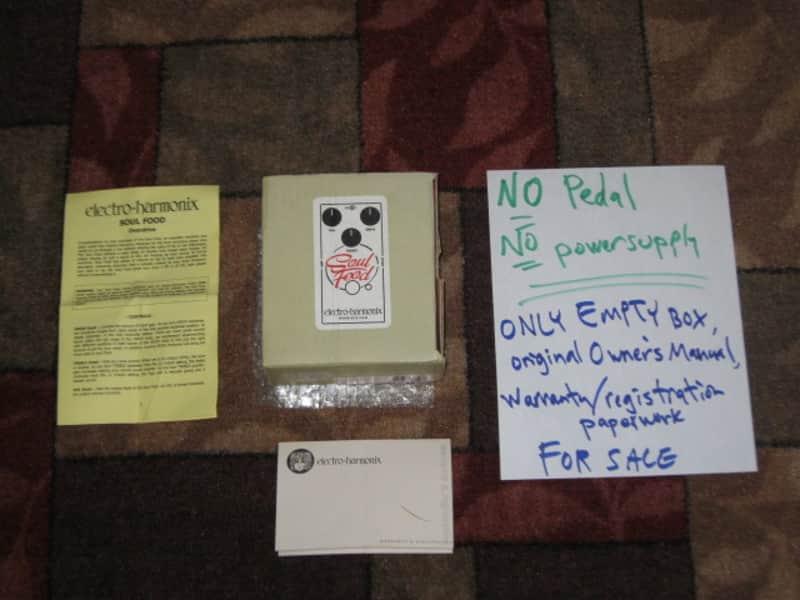 lightly handled Electro-Harmonix EMPTY CARDBOARD BOX, original Owner's Manual, & Warranty / Registration paperwork ONLY for Soul Food Transparent Overdrive (NO pedal, NO power supply) 2010s (specifically from 2014) image 1