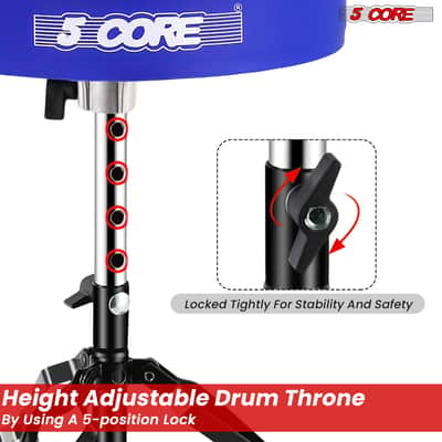 5 Core Drum Throne 3" Padded Drum Seat Height Adjustable Drumming Chair for Practice and Performance image 4