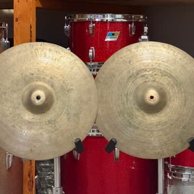 1940's Zildjian 15" Trans Stamp Hi Hat Cymbal Set US Military Transitional image 1