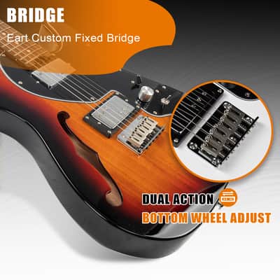 Eart Guitars, E-TT72 Semi Hollow Body Electric Guitars Humbucker Pickups Fixed Bridge LP3, Sunburst image 4