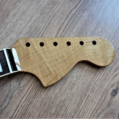Stratocaster Rosewood and Roasted Flame Maple Guitar Neck 70s Large Headstock  with Pearl Inlays image 6