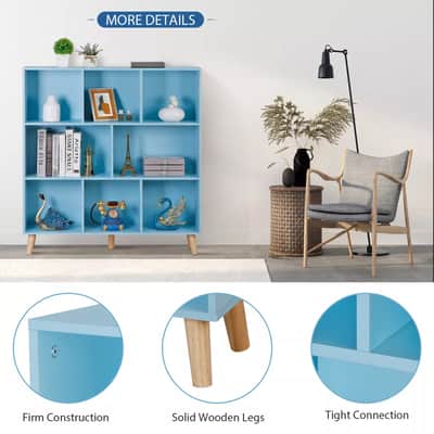 8-Cube Modern Storage Bookcase – Blue Floor Standing Organizer for Vinyl, Studio Gear & Music Room Decor image 4