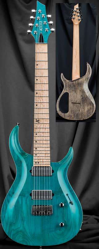 Kiesel C7H Crescent Carved Top 7-String Electric Guitar 2019 Aqua Antique Ash w/ Soft Case image 1
