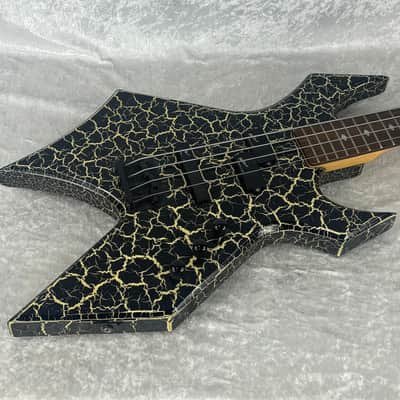Late 1980's B.C. BC Rich NJ Series Warlock bass guitar in white crackle finish image 1