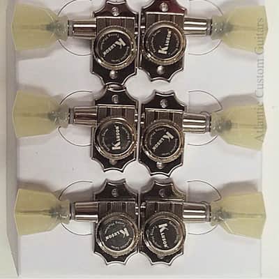 Kluson Revolution Locking Tuners 3x3 Pearloid keystone button - Nickel KRGL-3-NP image 2