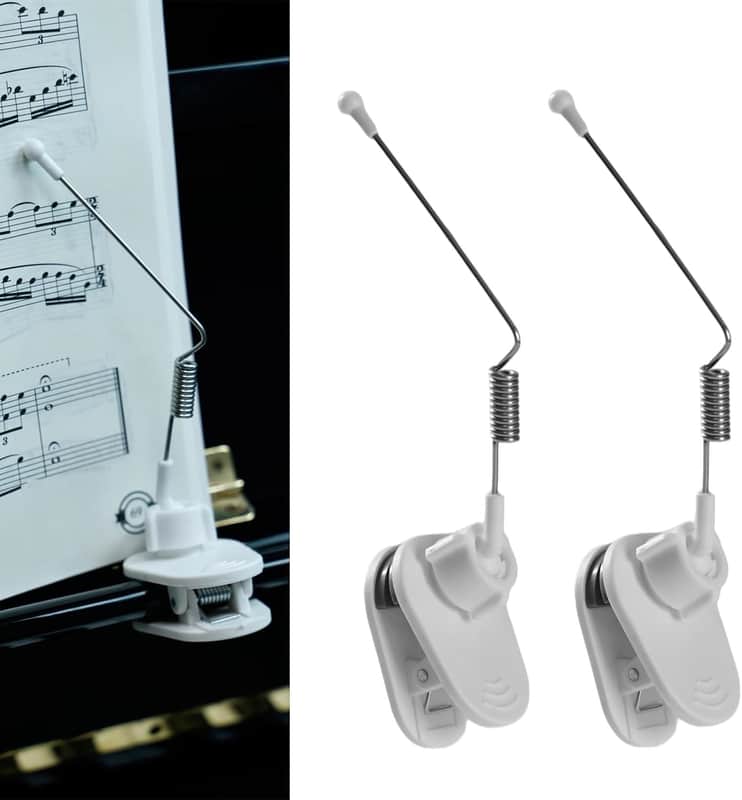 Piano Music Book Clip - Page Holder for Music Stand, Sheet Music Holders for Piano, Keyboard, Binders and Books, Essential Piano Accessories & Gift for Piano Players (White) image 1
