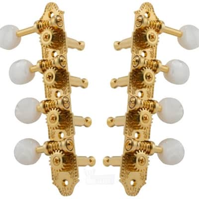 Grover Vintage Style F Professional Mandolin Machine Heads 4 per side Gold with Pearloid Buttons image 3