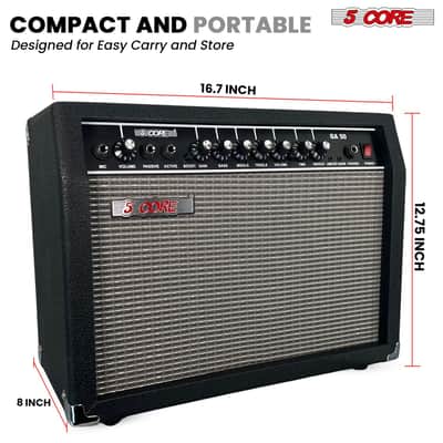 5 Core Guitar Amp 50 Watt Electric Amplifier w Built in 8" Speaker Portable Mini Amps w Aux image 8