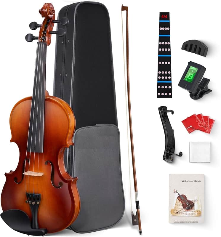 Violin 4/4 Full Size Set Fiddle, Handcrafted Starter Acoustic Violins Kit with Solid Wood Side Board, Lightweight Hard Case for Beginners, Teens, Child, Kids Age 12+, Adults, Right Handed image 1