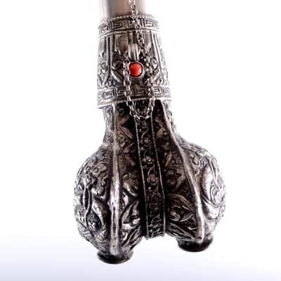 Antique Tibetan Ceremonial Hand Carved Silver Trumpet - Buddhist - Mus. Instrument - Monastery Religious Horn - Artifact - Bone Kangling - Shaman - Nepal image 17