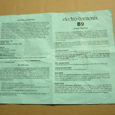 used condition / has many imperfections Electro Harmonix EMPTY CARDBOARD BOX & original Owner's Instructions & warranty / registration paperwork ONLY for B9 Organ Machine pedal (NO: Pedal/Adapter) image 22