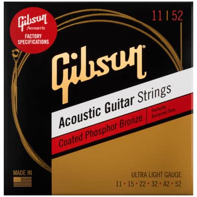 SAG-CPB11 Coated Phosphor Bronze Acoustic Guitar Strings Ultra-Light 11-52 Gibson image 1