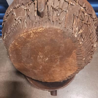 Huge vintage East/Central African wooden kettle drum and stand image 3