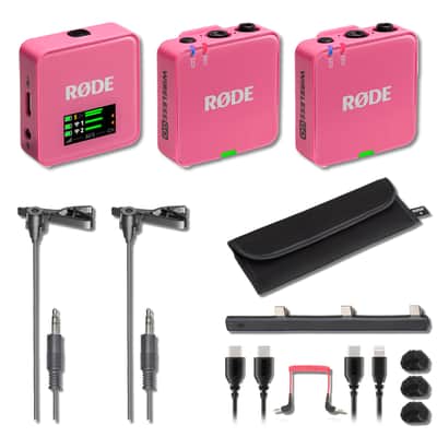 Rode WIGOGEN3PIN Wireless GO (Gen 3) Compact Wireless Microphone System (Pink Limited Edition) Bundle with Two Audio-Technica ATR3350xiS Omnidirectional Lavalier Microphones image 1