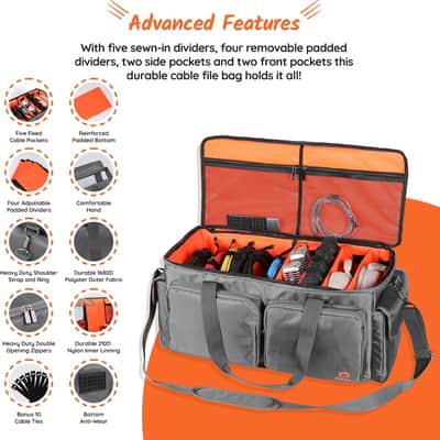 Heavy Duty - DJ Cable Bag Organizer with Detachable Dividers – Travel Gig Bag – Case for Equipment - Music Equipment & Accessories - Heavy Duty Exterior & Padded Nylon Interior image 5