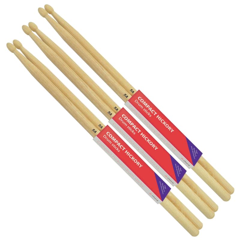 Chord Hickory Drumsticks 5A WOOD TIP Compact Bundle of 3 Pairs image 1