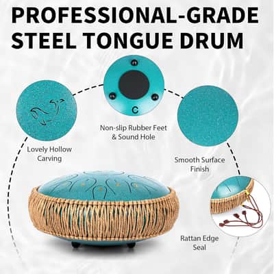 Steel Tongue Drum, 12 Inch 15 Note Tongue Drums, C Key Steel Percussion Instrument for Kid's Adults, Handpan Drum with Drum Mallet, Music Book and Carry Bag image 3