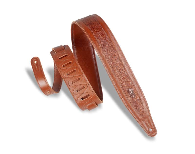Levy's M317FG 2 1/2" Leather Guitar Strap with Embossed Florentine Overlay - Tan image 1