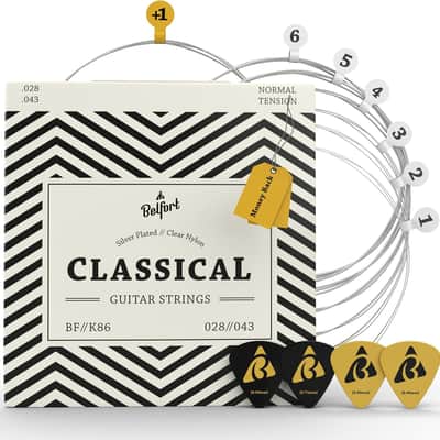 Classical Guitar Strings Nylon, coated in silver - nylon guitar strings + 1E-String - Guitar Strings Acoustic (6 String Set) Cuerdas para guitarra acustica - cuerdas de guitarra Nylon String image 1