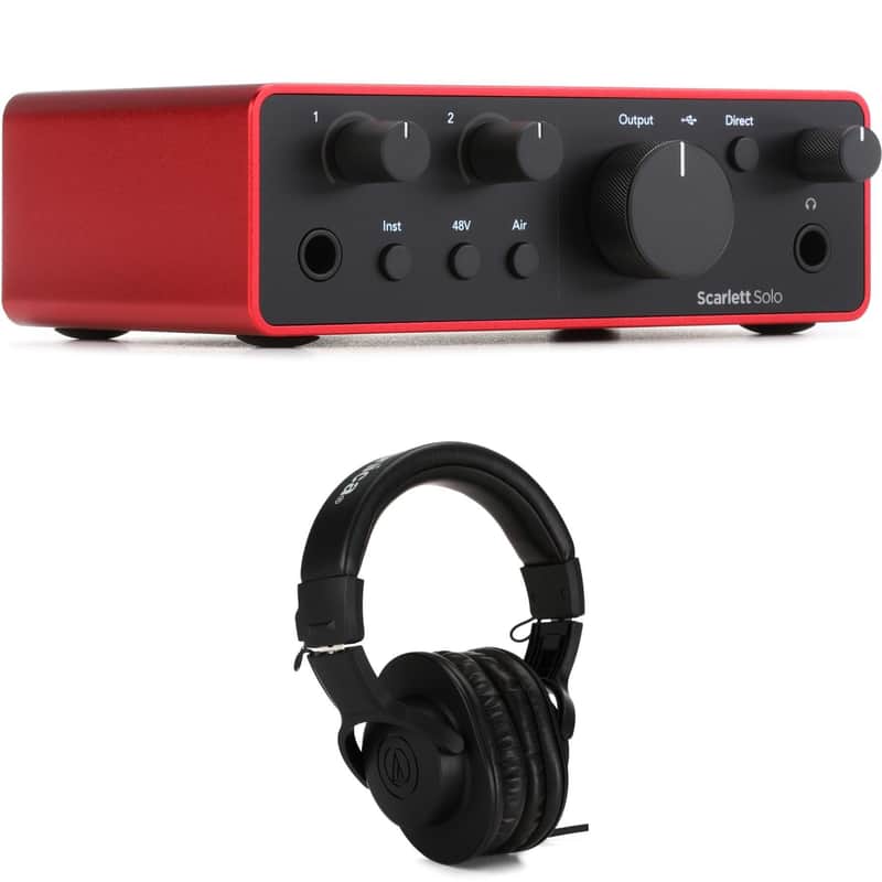 Focusrite Scarlett Solo 4th Gen USB Audio Interface and Audio-Technica ATH-M20x Closed-back Headphones image 1