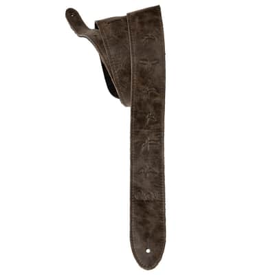PRS Embossed Birds Leather Guitar Strap, Worn Black