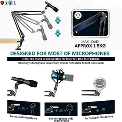 Podcast Mic Boom Arm Kit – Adjustable Desk Mount Scissor Arm with Pop Filter & Shock Mount image 4