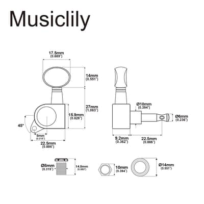 R15J Left-Handed 6-in-line 15:1 Ratio Full Sealed Machine Heads Tuners Tuning Pegs Keys with Vintage Oval Button for Strat Tele Style Electric Guitar, Chrome image 2