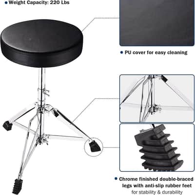 Zenison Drum Throne Seat Chrome Double Braced Height Adjustable Round Swivel image 4