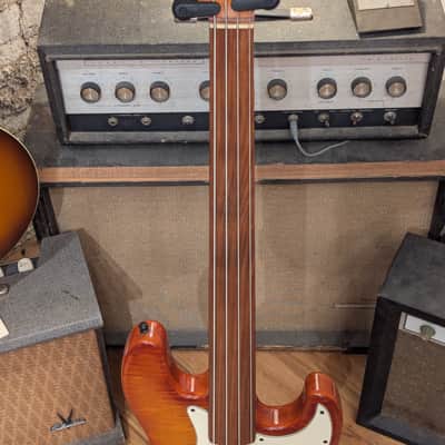 Warmoth Jazz Bass Fretless - Orange Burst w/ Flame Maple top image 5