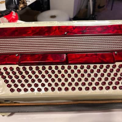 Vintage Near Mint Francini 120-Bass Accordion - Ruby & Mother of Pearl image 13