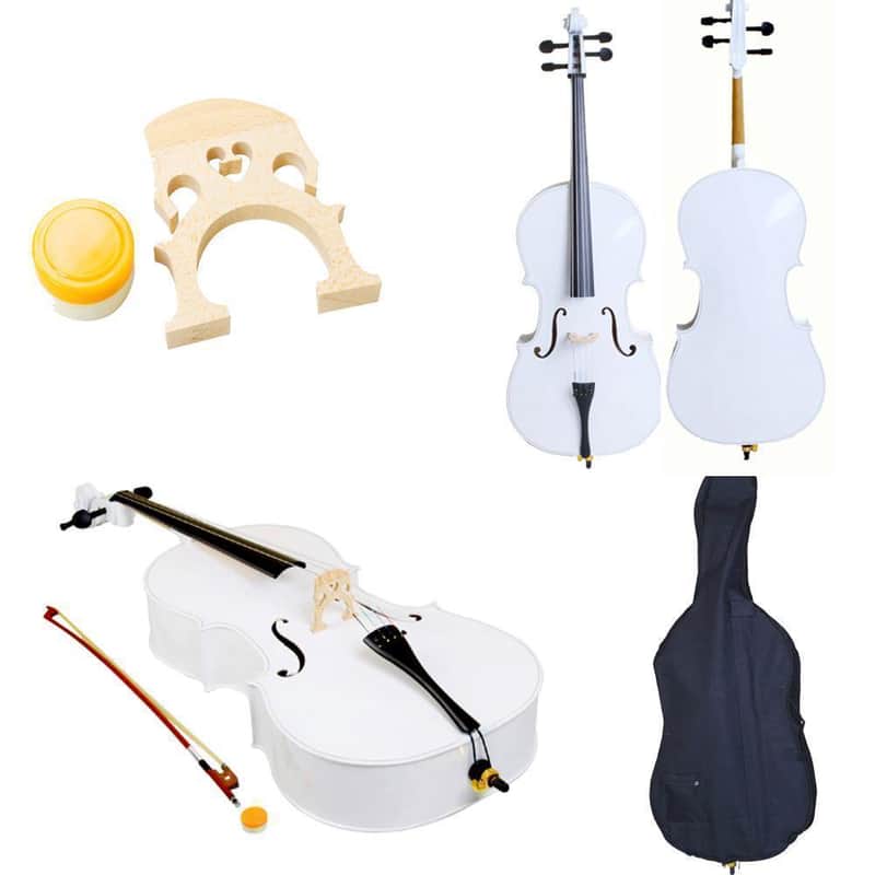 Cxxss White Cello 4/4 Full Size Wood Acoustic Cello School Band With Bag Bow Rosin Bridge image 1