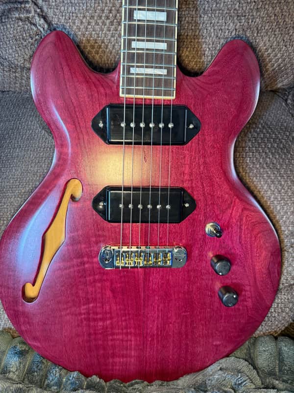 Custom Carved Top Semi Hollow 335 \ 339 \ 330 style with a Brazilian Flamed Purple heart wood top, Custom wound pickups - Roasted maple neck image 1