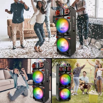 Dual 10" Bluetooth DJ PA Karaoke Speaker System w/ LED Lights & FM Radio image 6